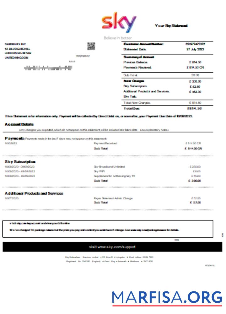 Downloadable Sky utility business bill, SCR example